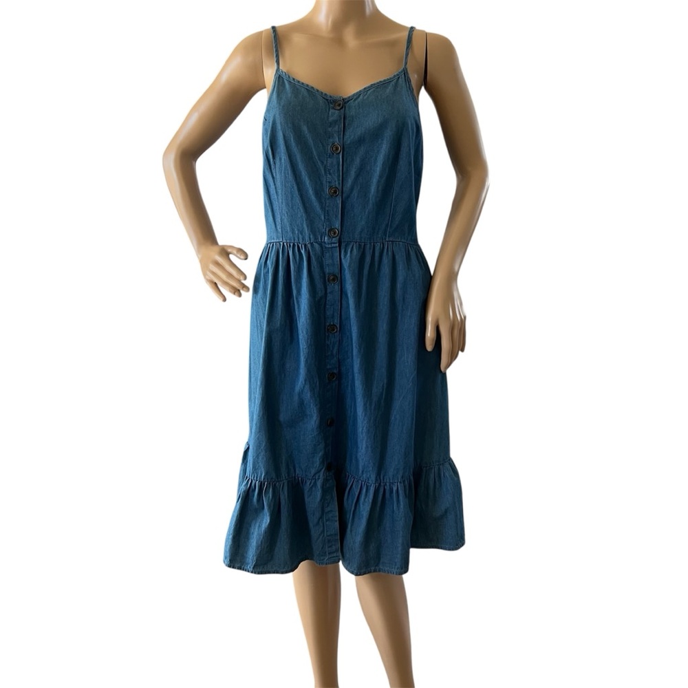 Jupsa Denim Button-Front Tiered Midi Dress